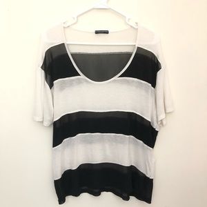 Brandy Melville | Black & White Mesh Striped Top